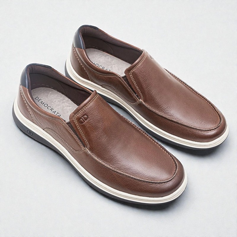 Sapato Casual Masculino Democrata Easy Leave Conhaque 2