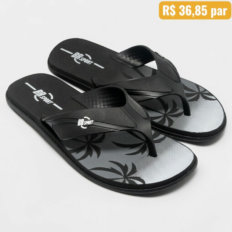 Chinelo Masculino BRsport Preto/Branco 2260.300 - Caixa com 12 pares - Atacado 1