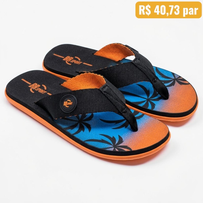 Chinelo Masculino BRsport Preto/sola Laranja 2260.301 - Caixa com 12 pares - Atacado 1