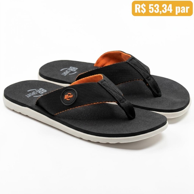 Chinelo Masculino Brsport Preto/laranja 60001.402- Caixa com 8 pares - Atacado 1