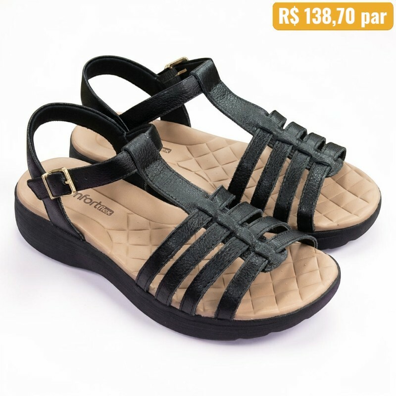 Sandália Feminina ComfortFlex Preto 25-43402 - Caixa com 8 pares - Atacado 1