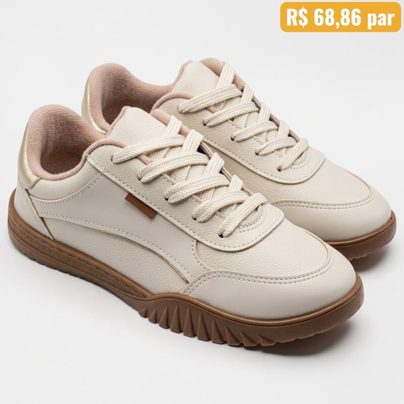 Tênis Feminino Moleca Creme/Marrom 5817.106 - Caixa com 12 pares - Atacado 2