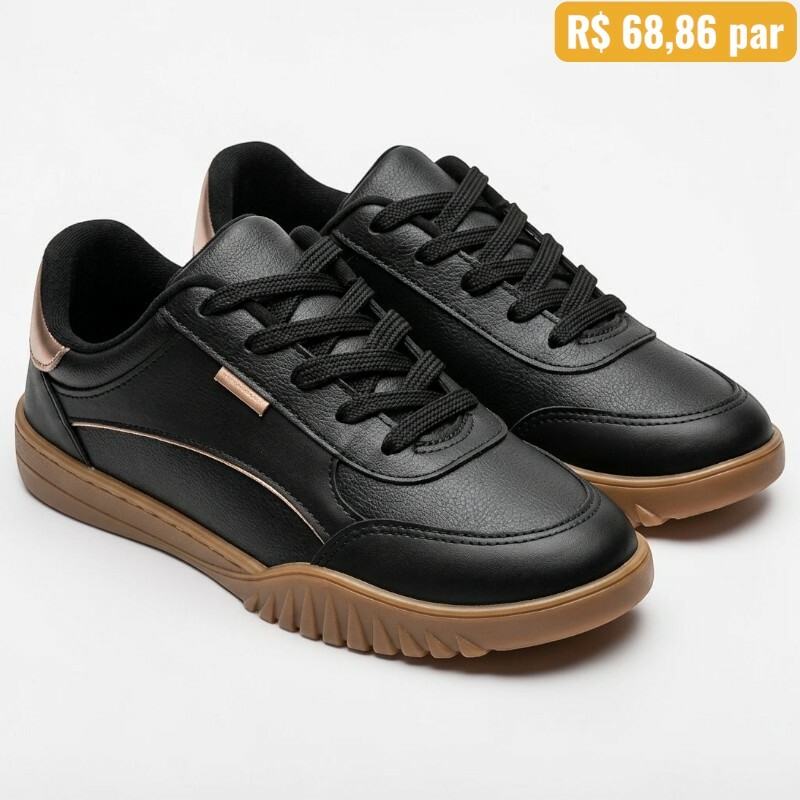 Tênis Feminino Moleca Preto/Marrom 5817.106.30424 - Caixa com 12 pares - Atacado 1