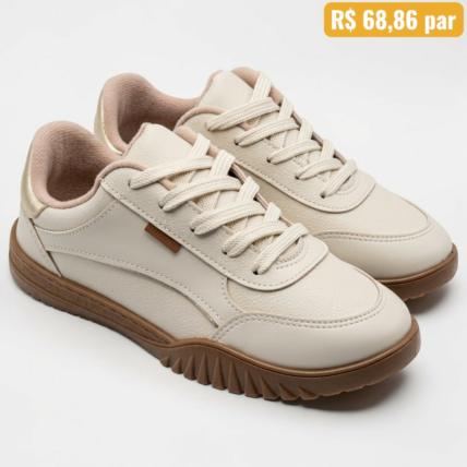 Tênis Feminino Moleca Creme/Marrom 5817.106 - Caixa com 12 pares - Atacado 2