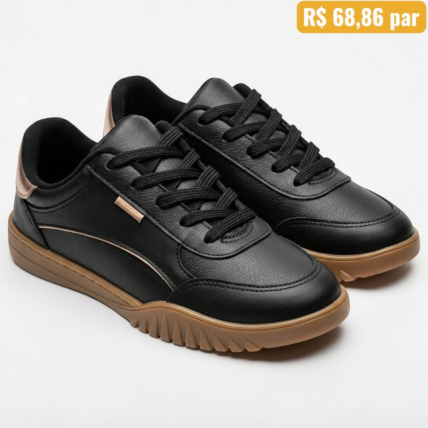 Tênis Feminino Moleca Preto/Marrom 5817.106.30424 - Caixa com 12 pares - Atacado 1