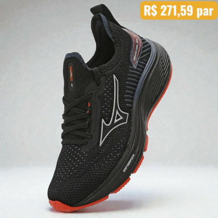 Tênis Mizuno Cool Ride 3 Preto/ Vermelho - Caixa com 6 pares - Atacado 1