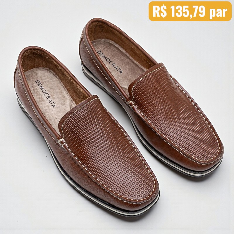 Mocassim Masculino Democrata couro Marrom 1
