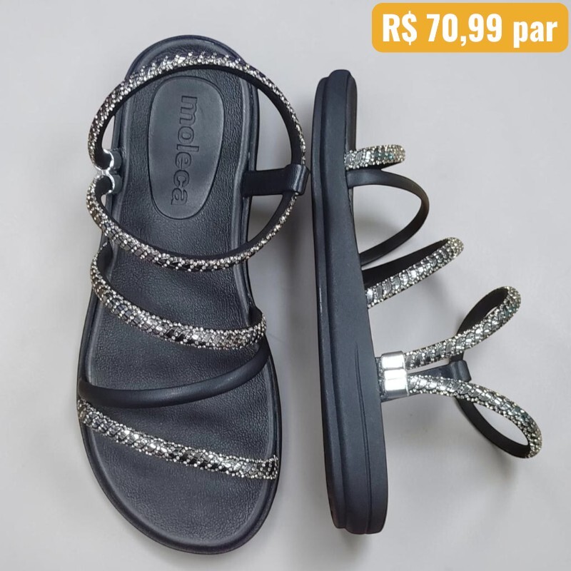 Sandalia Feminina Moleca Preto Caixa com 12 pares Atacado 1