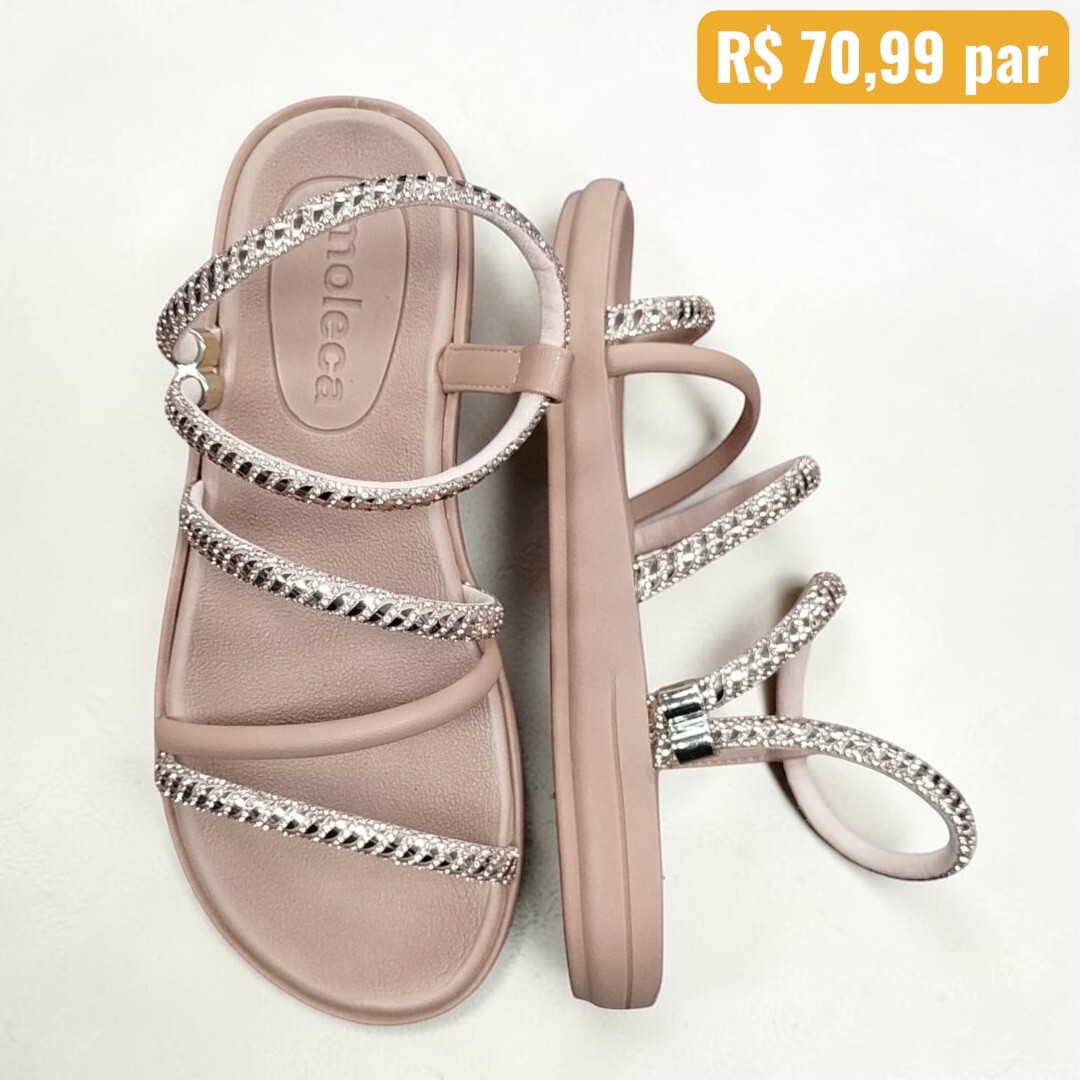 Sandalia Papete Feminina Moleca Creme 5525.104.28557.62 Caixa com 12 pares Atacado 1