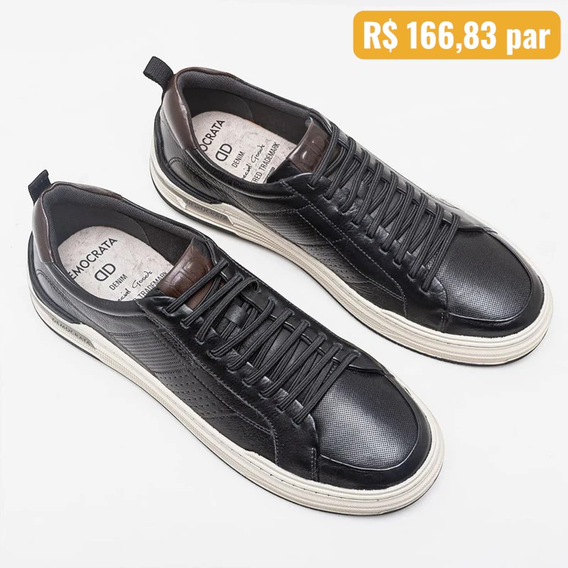 240601-001 39/42 Sapatênis Masculino Democrata Denim Mike Preto - Caixa com 6 pares - Atacado 1