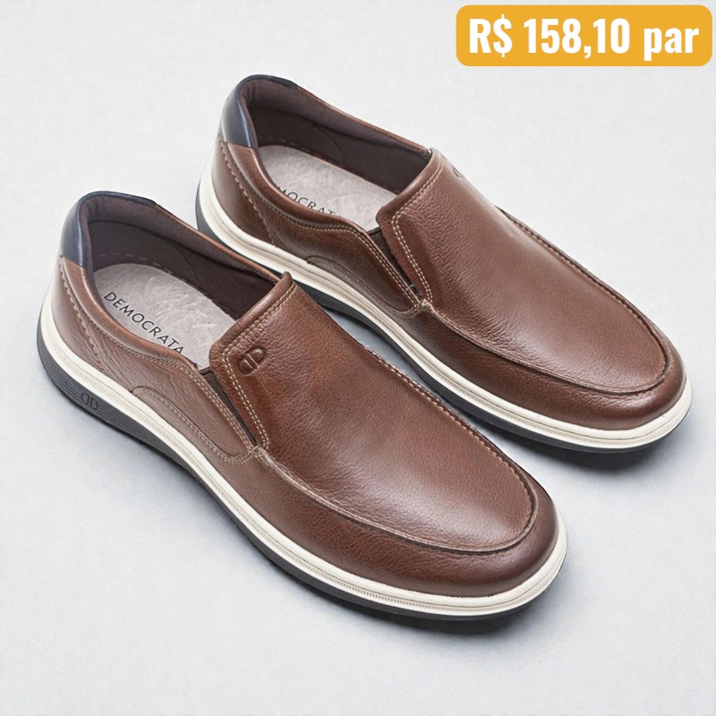 Sapato Casual Masculino Democrata Easy Leave Conhaque 2
