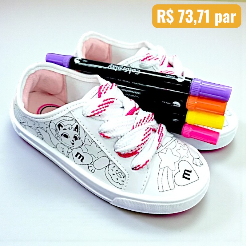 Tênis Infantil Molekinha para Colorir Branco - Caixa com 12 pares - Atacado 2593.100.7800.62115 1