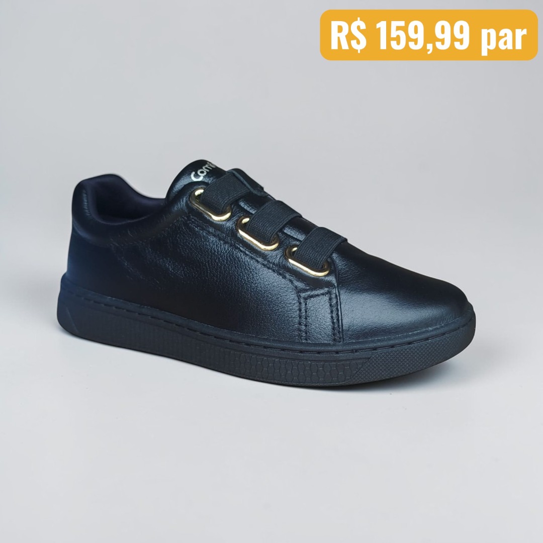 Tênis feminino ConfortFlex Caixa C/9 (33-38) Cor-Preto/Dourado 1