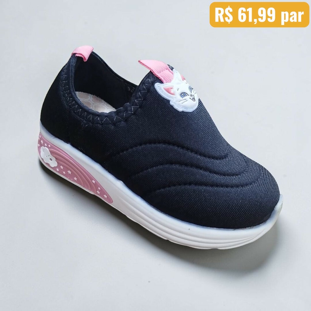Tênis Feminino Infantil Molekinha Preto com LED - Caixa com 12 pares - Atacado 1
